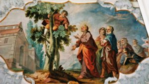 Ein Gemälde von Jesus und Zachäus